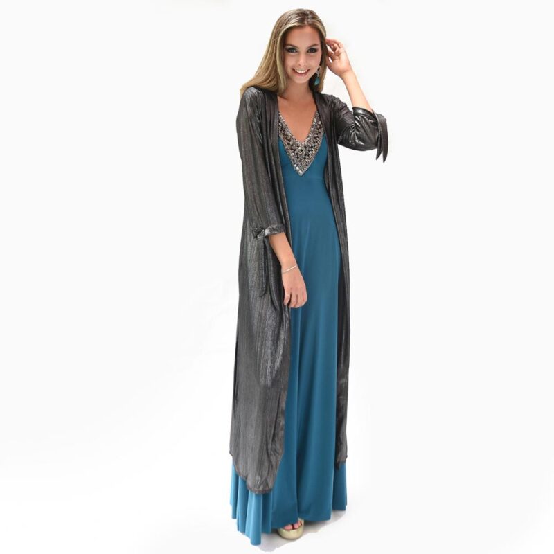 Tapado Kimono Largo Verona Plateado Lineas Metalizado Maria Paskaro