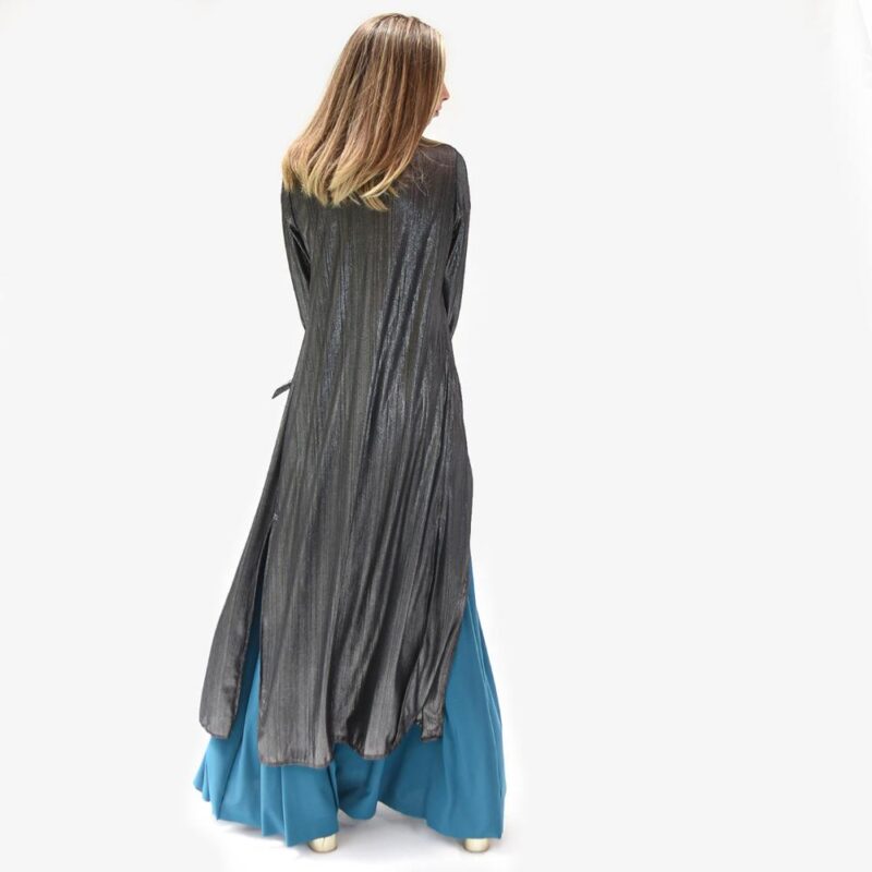 Tapado Kimono Largo Verona Plateado Lineas Metalizado Maria Paskaro