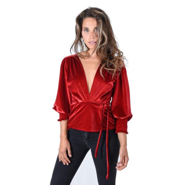 Blusa Boston Rojo Terciopelo Maria Paskaro