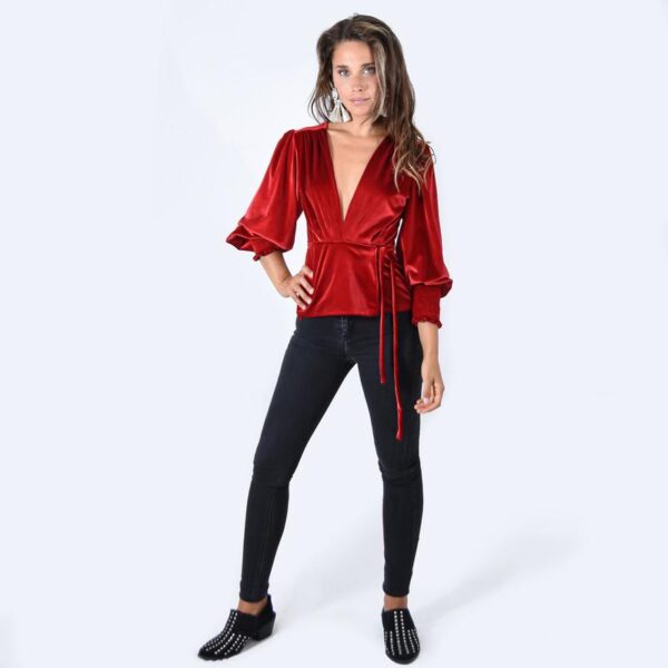 Blusa Boston Rojo Terciopelo Maria Paskaro - Imagen 2