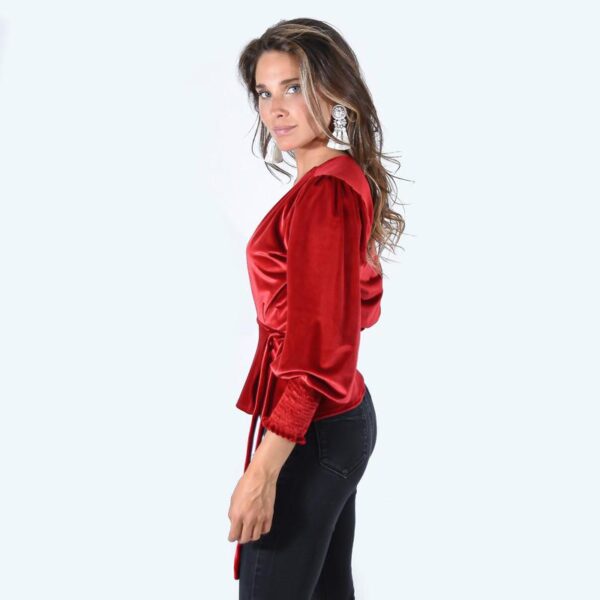 Blusa Boston Rojo Terciopelo Maria Paskaro - Imagen 3