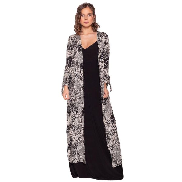 Tapado Kimono Largo Verona Negro Animal Viscosa Maria Paskaro