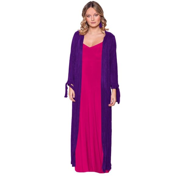 Tapado Kimono Largo Verona Morado Plisado Maria Paskaro