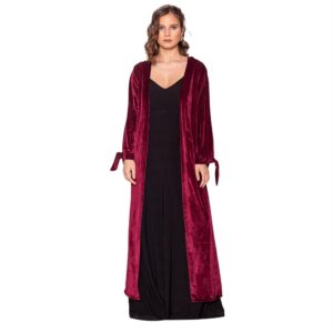 Tapado Kimono Largo Verona Burdeo Terciopelo Lineas Maria Paskaro