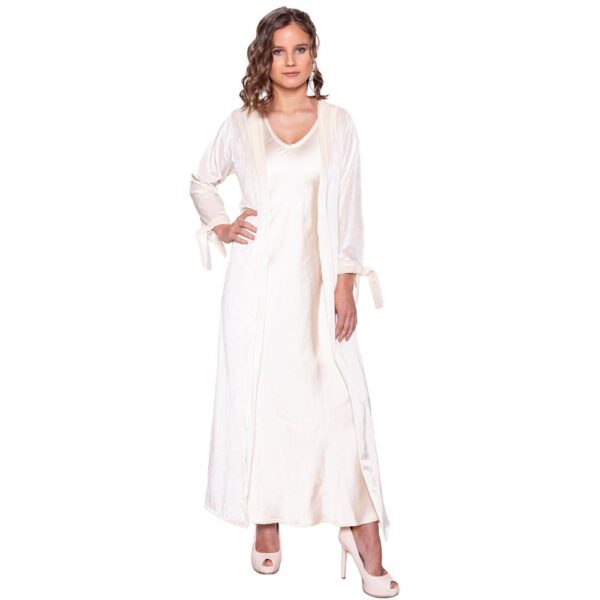 Tapado Kimono Largo Verona Beige Terciopelo Lineas Maria Paskaro
