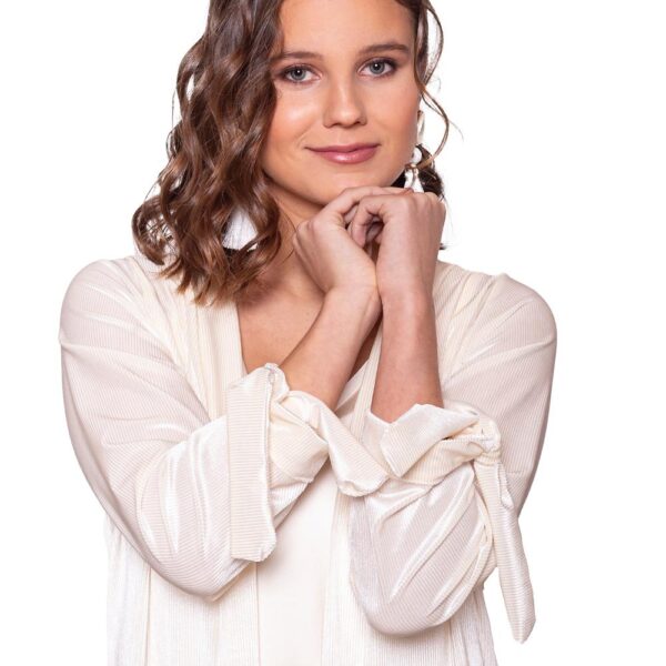 Tapado Kimono Largo Verona Beige Terciopelo Lineas Maria Paskaro - Imagen 3