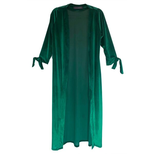 Tapado Kimono Largo Verona Verde Botella Lineas Terciopelo Maria Paskaro