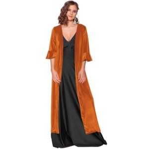 Tapado Kimono Largo Vuelos Naranjo Terciopelo Maria Paskaro