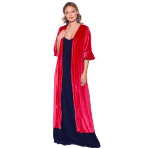 Tapado Kimono Largo Vuelos Coral Terciopelo Maria Paskaro
