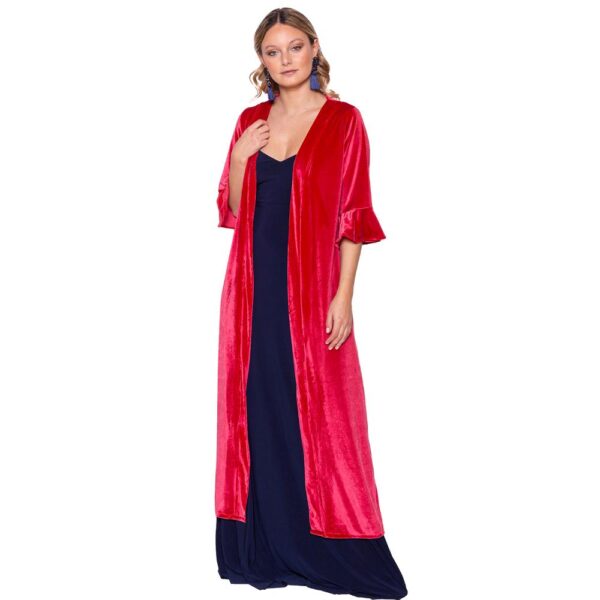 Tapado Kimono Largo Vuelos Coral Terciopelo Maria Paskaro