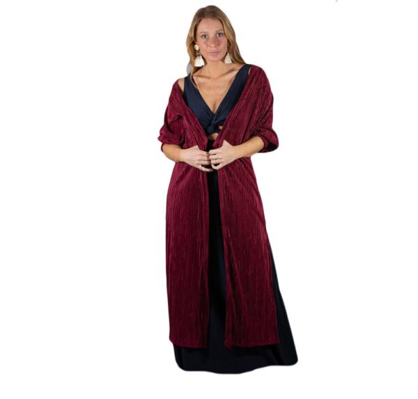 Tapado Kimono Largo Santini Cherry Plisado Textura Maria Paskaro