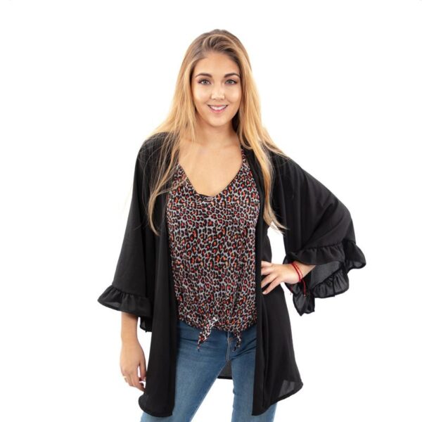 Tapado Kimono Corto Turin Negro Crepe Maria Paskaro