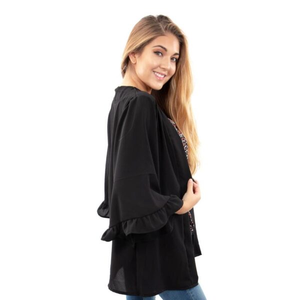 Tapado Kimono Corto Turin Negro Crepe Maria Paskaro - Imagen 2