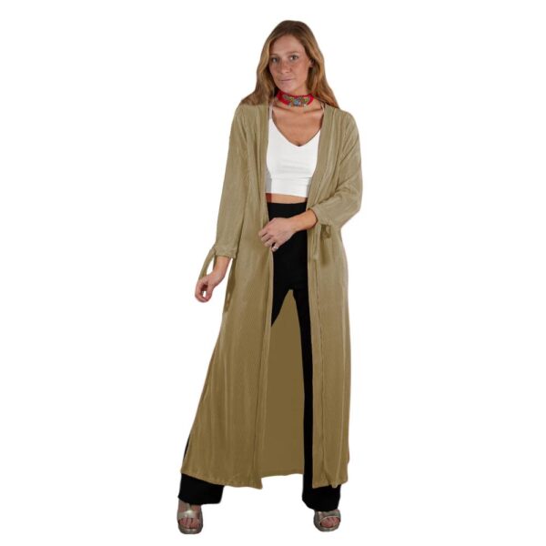 Tapado Kimono Largo Verona Beige Plisado Maria Paskaro