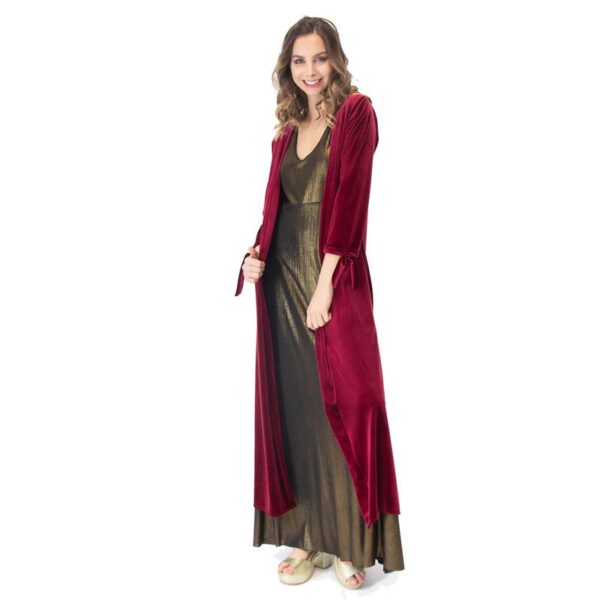 Tapado Kimono Largo Verona Burdeo Terciopelo Bordado Maria Paskaro