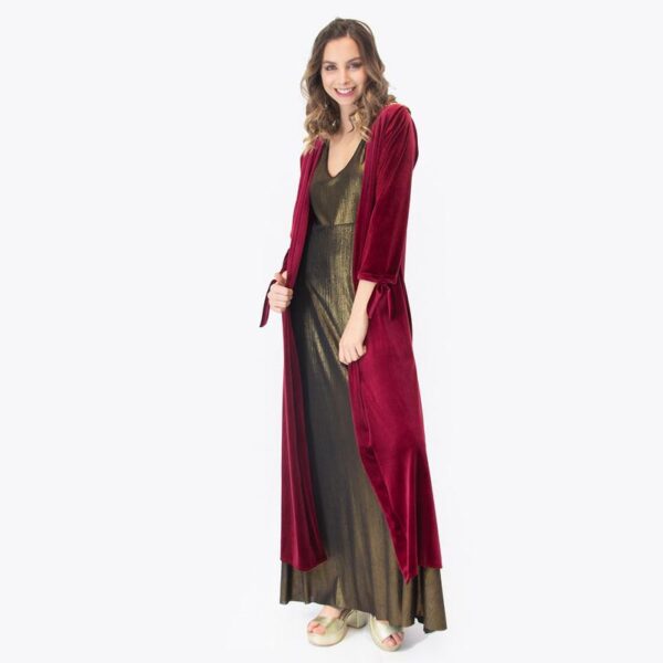 Tapado Kimono Largo Verona Burdeo Terciopelo Bordado Maria Paskaro - Imagen 2
