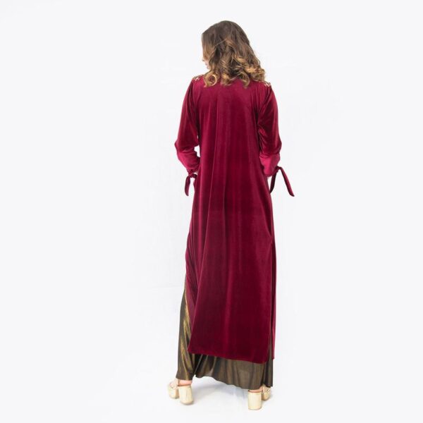 Tapado Kimono Largo Verona Burdeo Terciopelo Bordado Maria Paskaro - Imagen 3