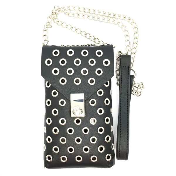Cartera Amadora Negro Ojetillos Plata Maria Paskaro - Imagen 2