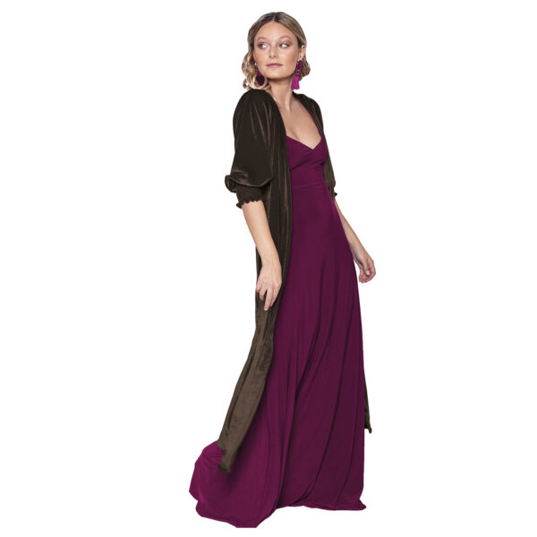 Tapado Kimono Santini Chocolate Terciopelo Maria Paskaro - Imagen 2