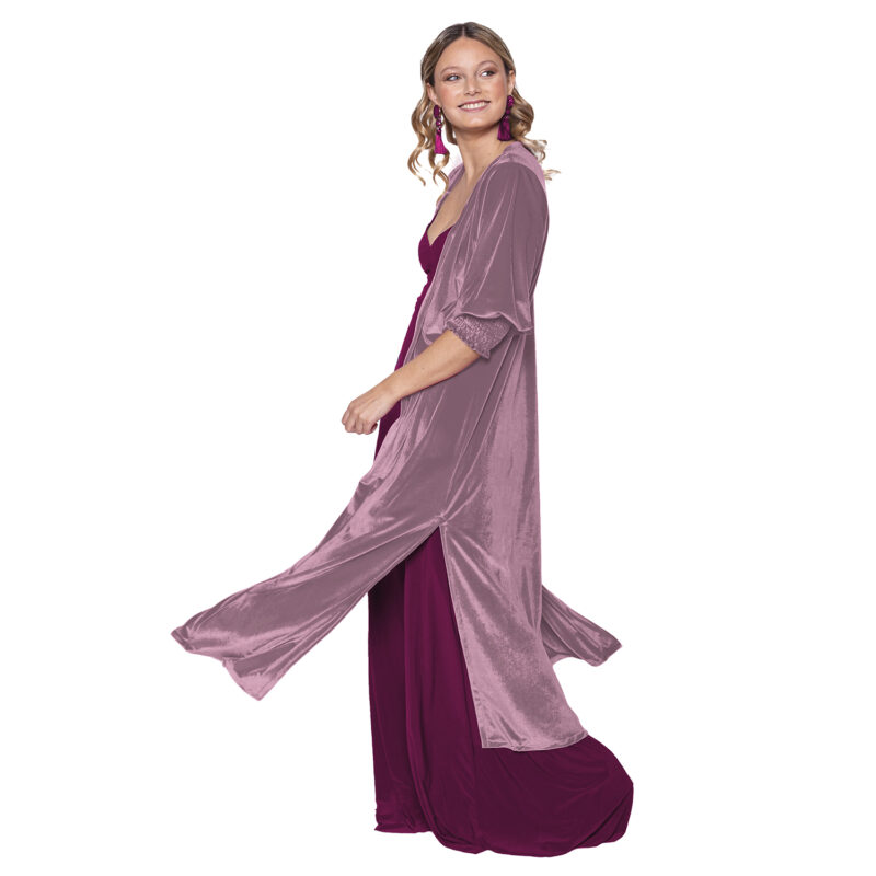 Tapado Kimono Santini Palo Rosa Terciopelo Maria Paskaro