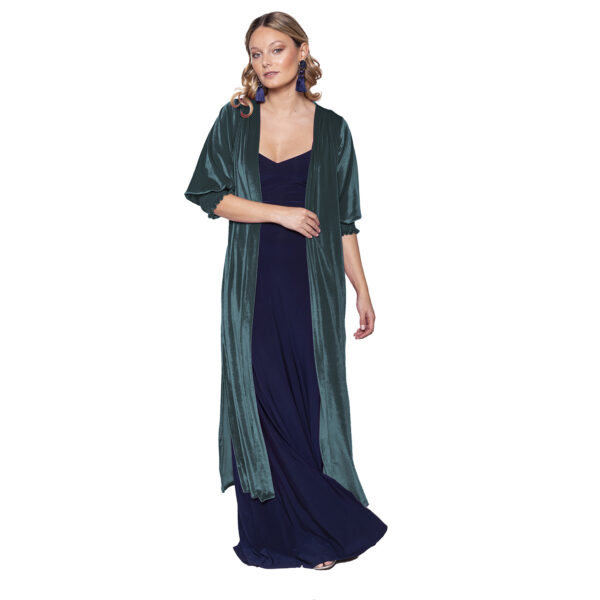 Tapado Kimono Santini Verde Botella Terciopelo Maria Paskaro
