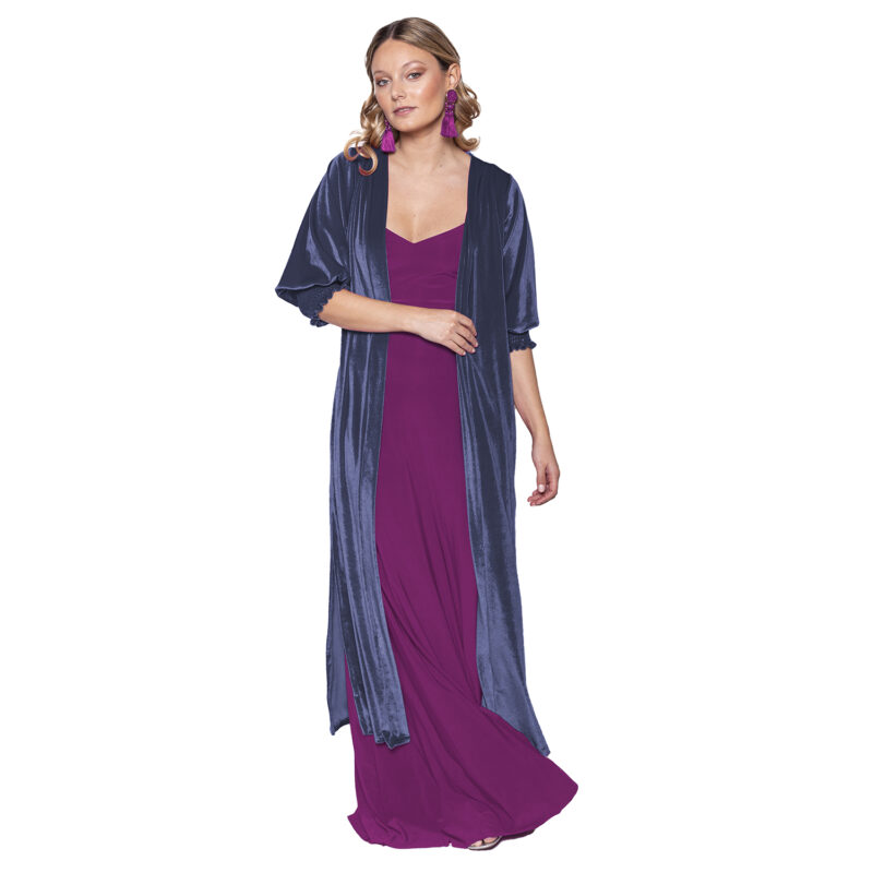 Tapado Kimono Santini Azul Pizarra Terciopelo Maria Paskaro