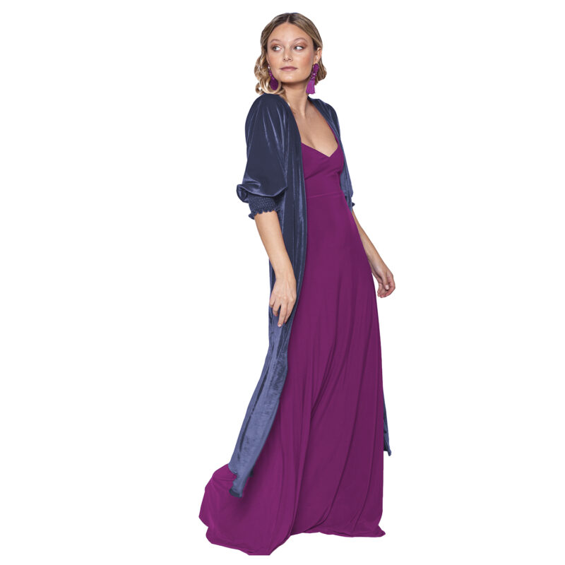 Tapado Kimono Santini Azul Pizarra Terciopelo Maria Paskaro
