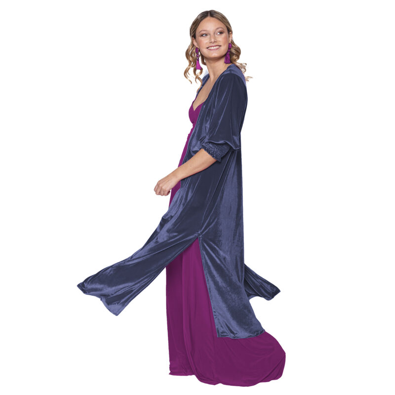 Tapado Kimono Santini Azul Pizarra Terciopelo Maria Paskaro