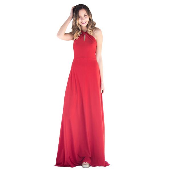 Vestido Largo Oporto Rojo Italiano Lycra Halter Amarra Maria Paskaro