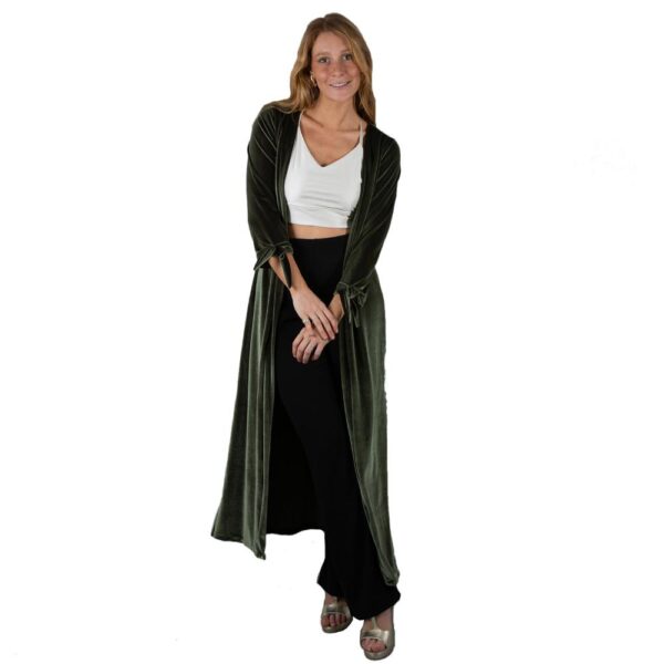 Tapado Kimono Largo Verde Terciopelo Maria Paskaro