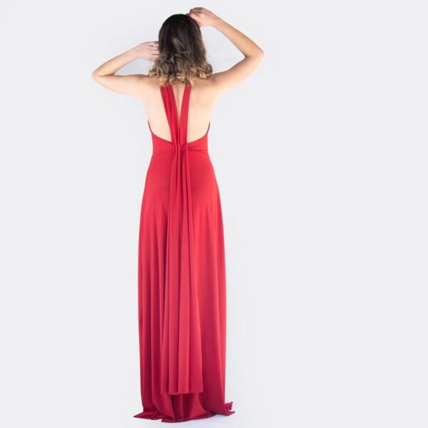 Vestido Largo Oporto Rojo Italiano Lycra Halter Amarra Maria Paskaro - Imagen 3