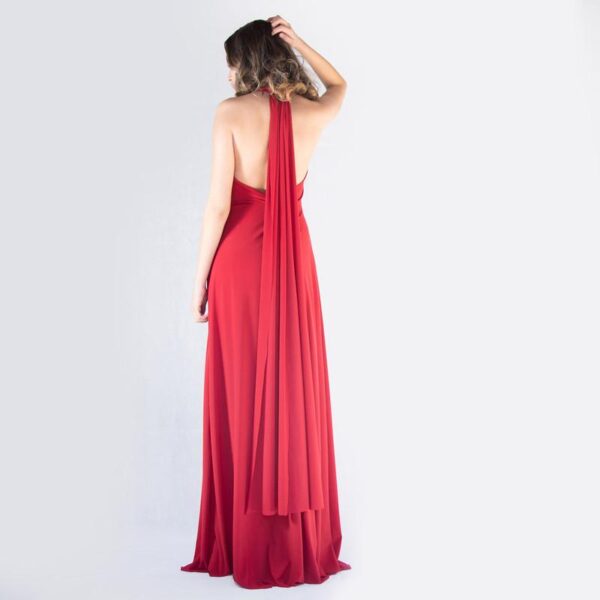 Vestido Largo Oporto Rojo Italiano Lycra Halter Amarra Maria Paskaro - Imagen 4