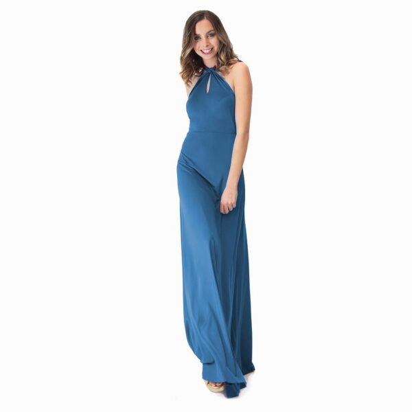 Vestido Largo Oporto Turquesa Lycra Halter Amarra Maria Paskaro