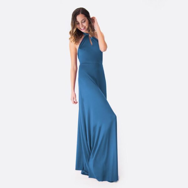 Vestido Largo Oporto Turquesa Lycra Halter Amarra Maria Paskaro - Imagen 2