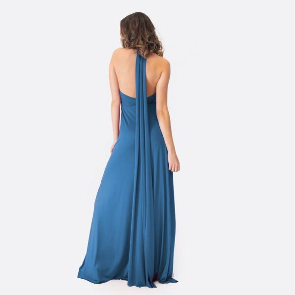 Vestido Largo Oporto Turquesa Lycra Halter Amarra Maria Paskaro - Imagen 4