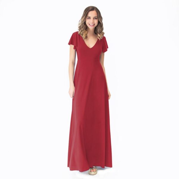 Vestido Largo Mangas Rojo Italiano Lycra Lazo Espalda Maria Paskaro