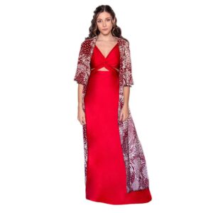 Tapado Kimono Vuelos Cherry Animal Viscosa Maria Paskaro