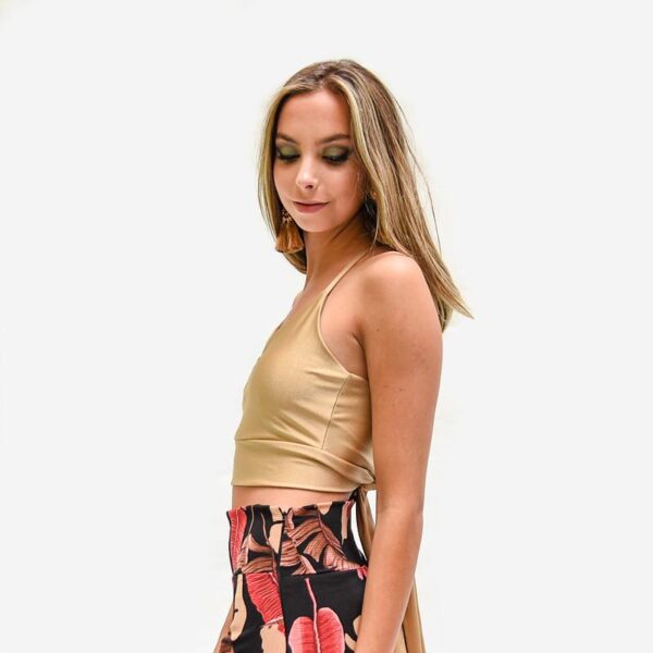 Peto Paris Dorado Lycra Dupont Con Lazo Espalda Maria Paskaro - Imagen 2