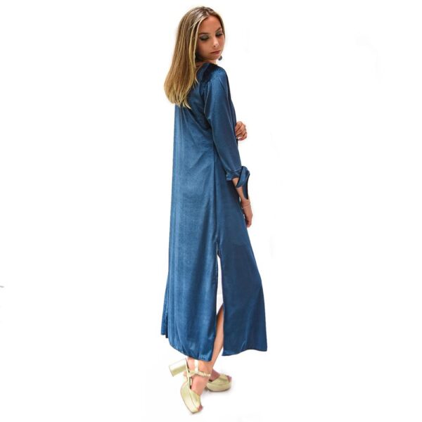 Tapado Kimono Largo Verona Turquesa Terciopelo  Maria Paskaro - Imagen 2