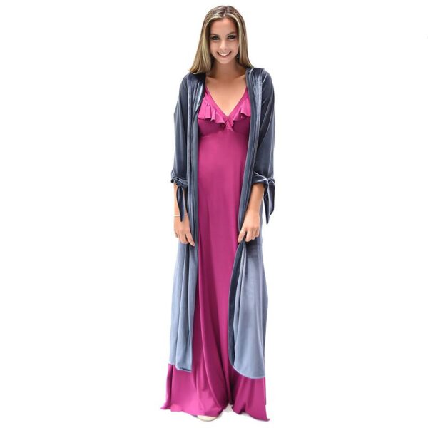Tapado Kimono Largo Verona Gris Terciopelo Maria Paskaro