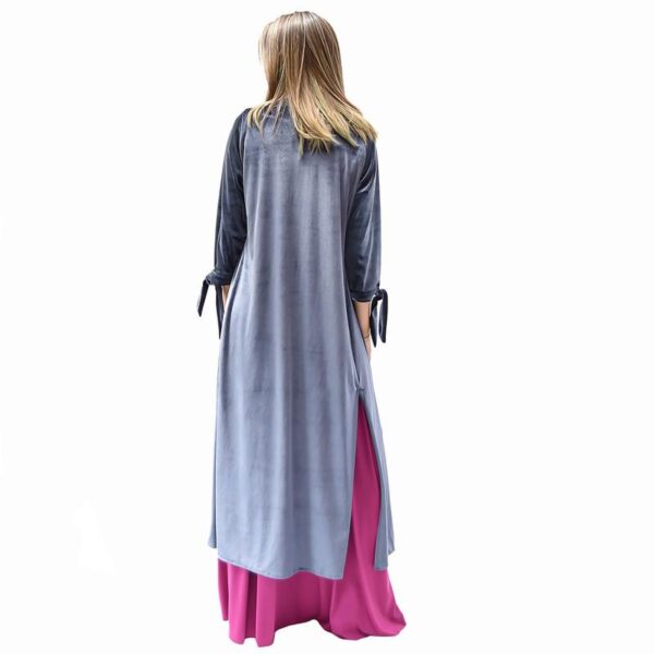 Tapado Kimono Largo Verona Gris Terciopelo Maria Paskaro - Imagen 3
