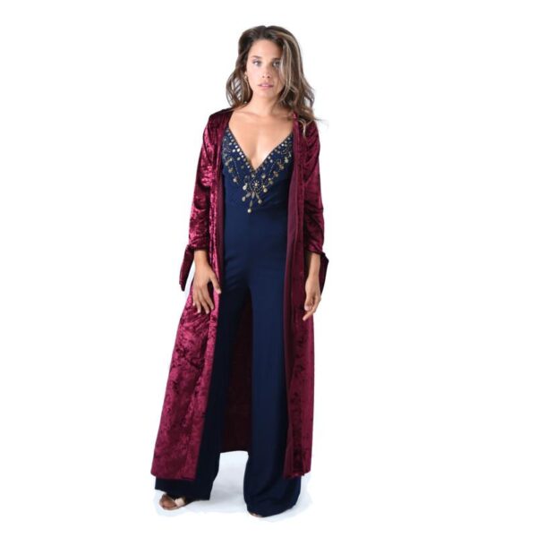 Tapado Kimono Largo Verona Cherry Jaspeado Terciopelo Maria Paskaro