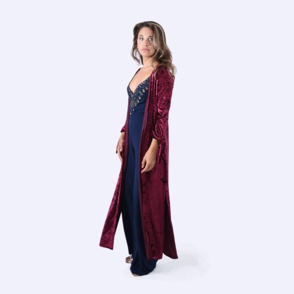 Tapado Kimono Largo Verona Cherry Jaspeado Terciopelo Maria Paskaro - Imagen 3