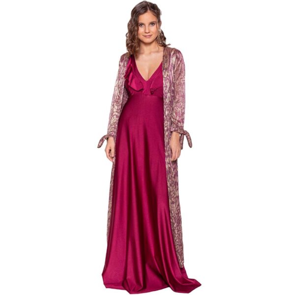 Tapado Kimono Largo Verona Animal Lila Plisado Transparente Maria Paskaro