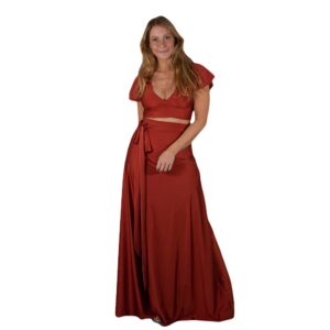 Conjunto Roma Terracota Lycra Falda Lazo Maria Paskaro