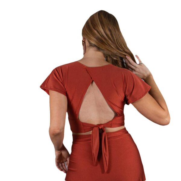 Conjunto Roma Terracota Lycra Falda Lazo Maria Paskaro - Imagen 2