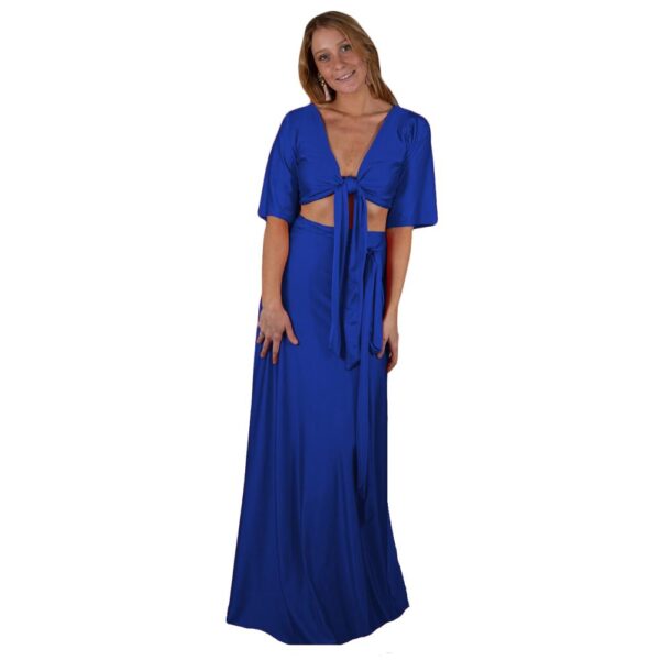 Conjunto Monaco Azulino Lycra Falda Lazo Maria Paskaro