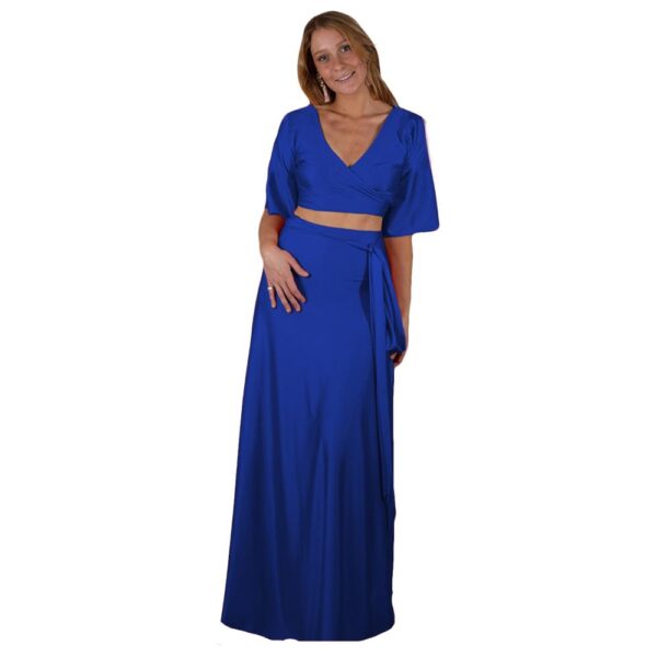 Conjunto Monaco Azulino Lycra Falda Lazo Maria Paskaro - Imagen 2