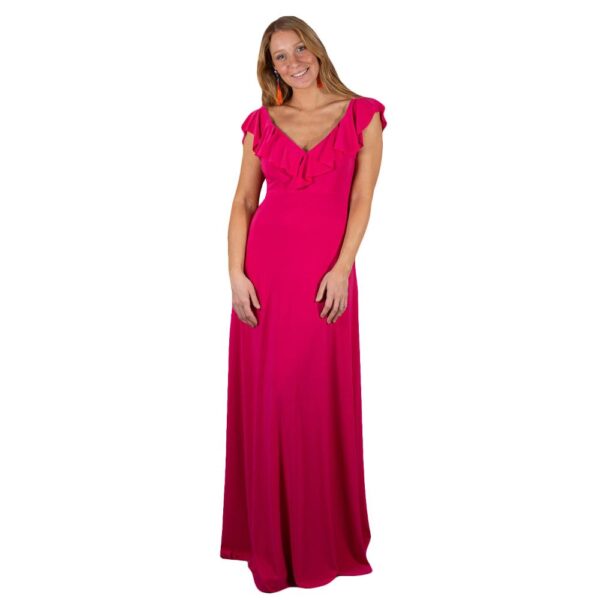 Vestido Largo Marken Fucsia Lycra Vuelo Grande Maria Paskaro