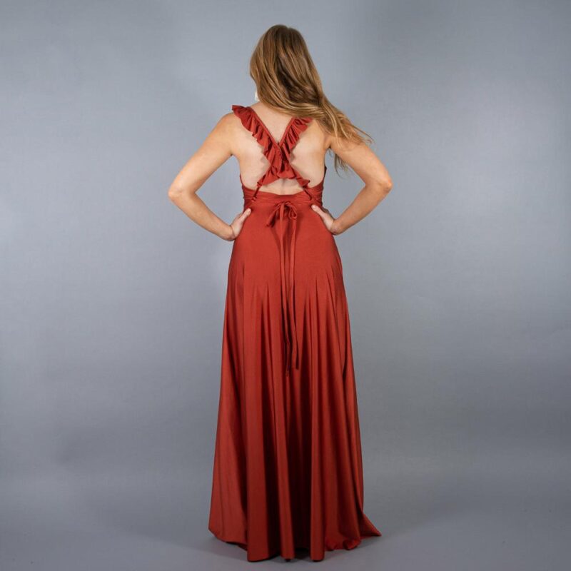 Vestido Largo Jaipur Terracota Lycra Dupont Maria Paskaro